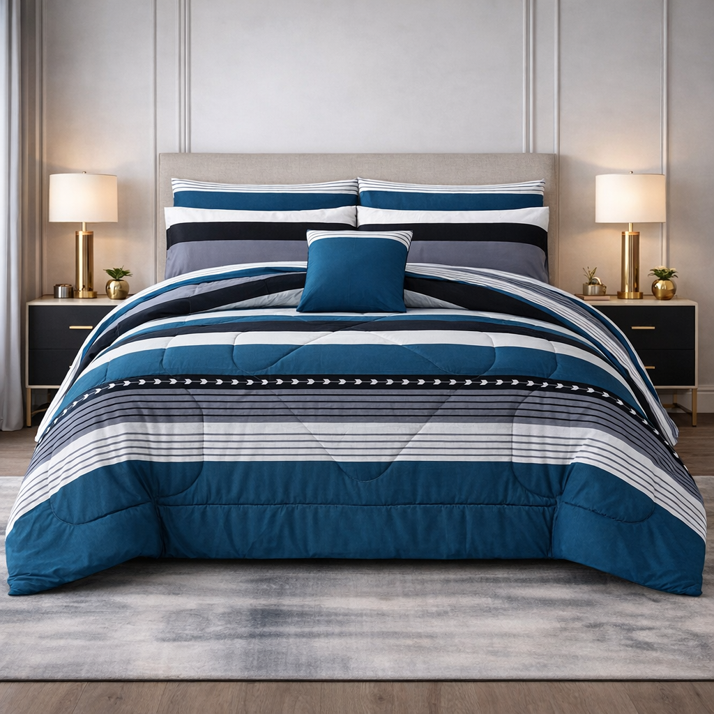 Haven Navy Stripe Luxury Set – 7 Pcs