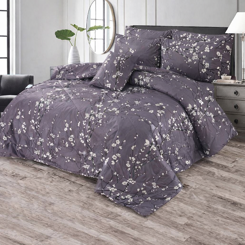 Haven Serenity Grey Blossom Comforter – 6 Pcs