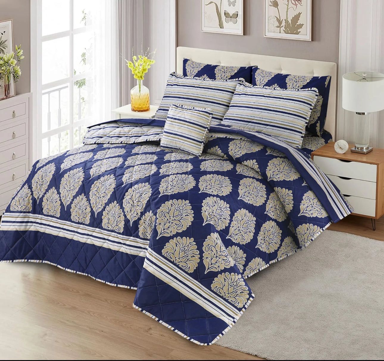 Haven Navy Motif Comforter – 6 Pcs
