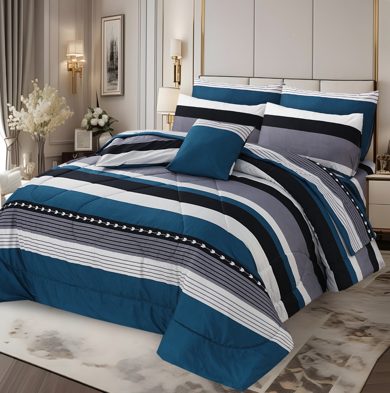 Haven Navy Stripe Luxury Set – 7 Pcs