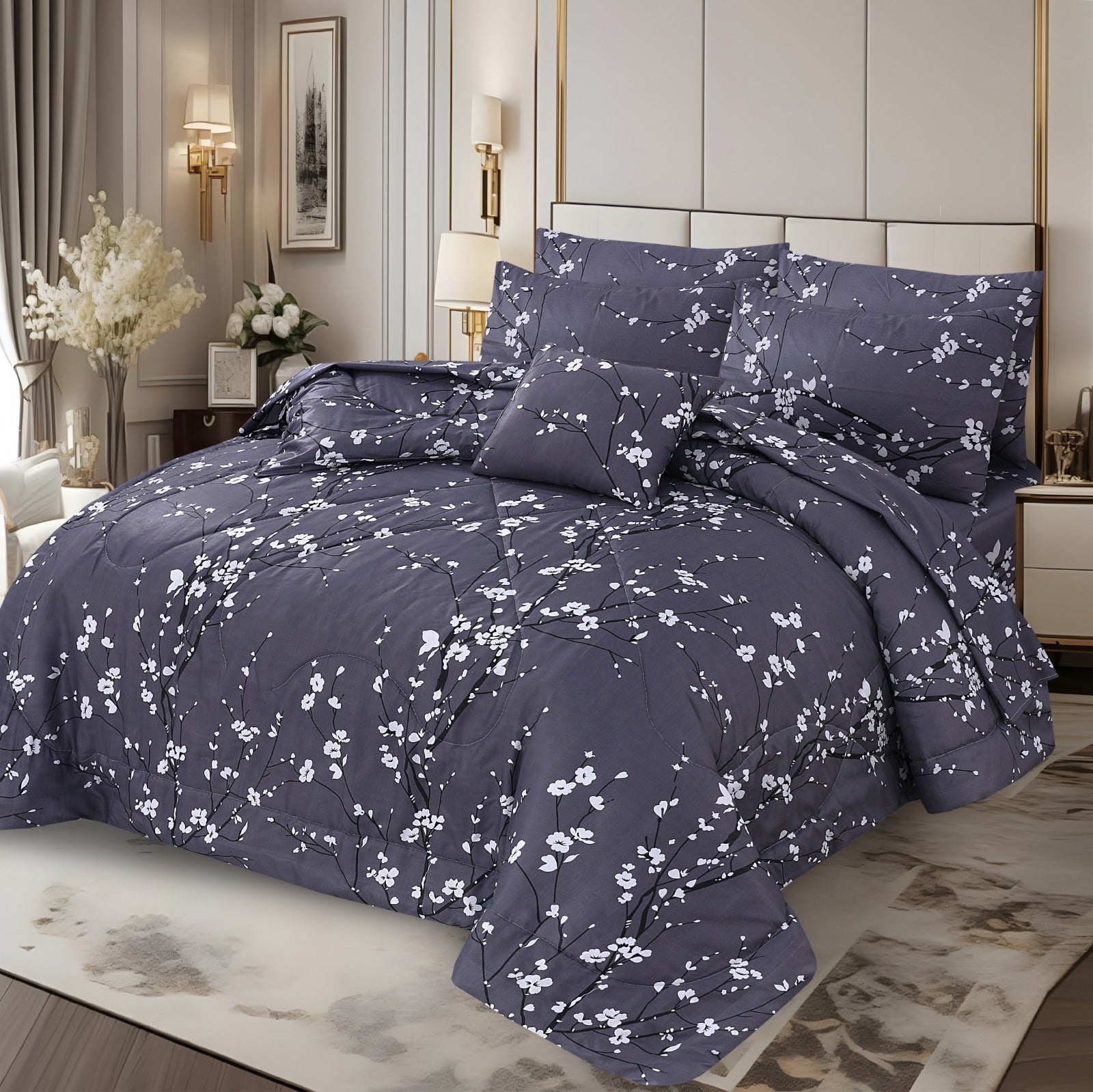Haven Ash Blue Bloom Comforter – 6 Pcs