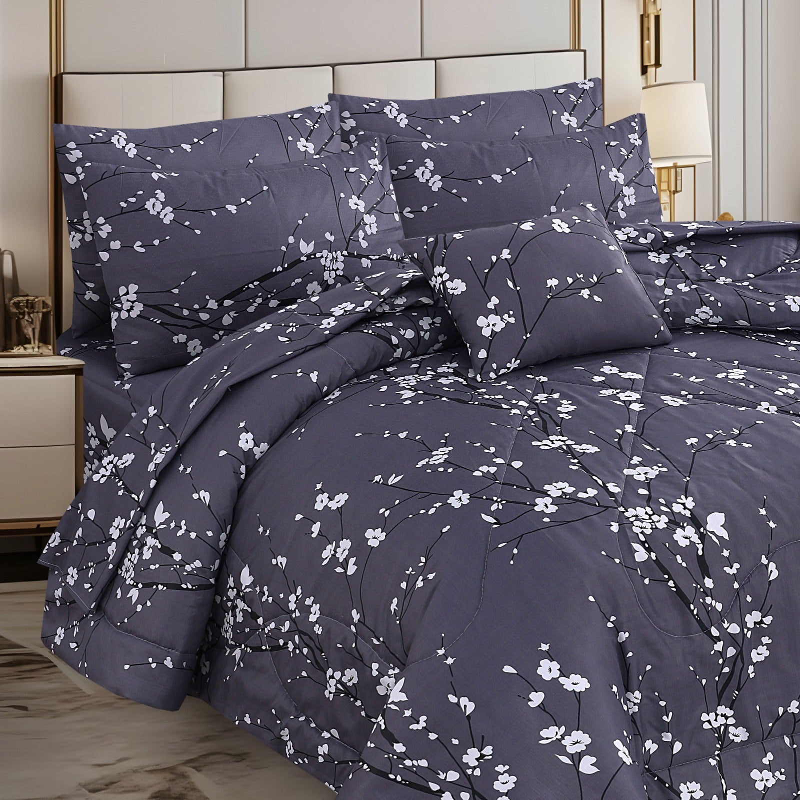 Haven Ash Blue Bloom Comforter – 6 Pcs