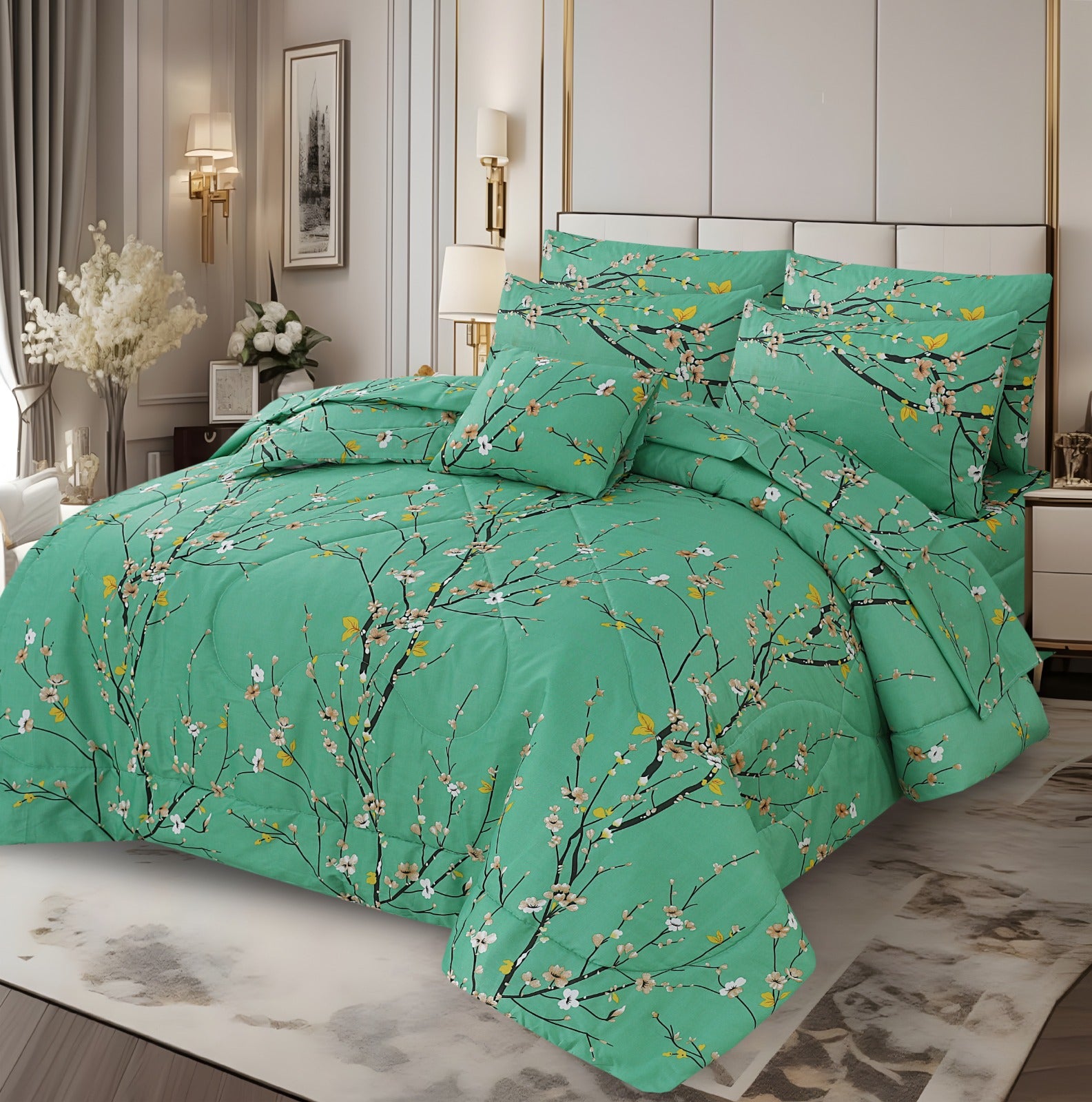 Haven Jade Bloom Comforter – 6 Pcs