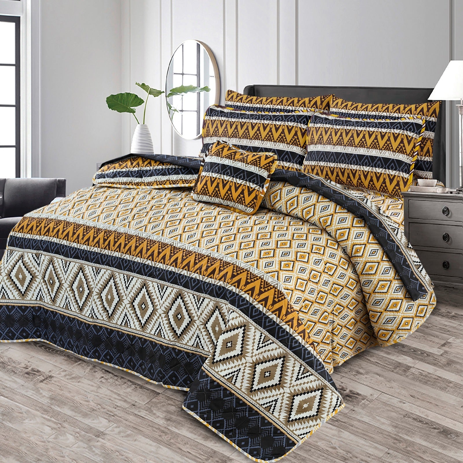 Haven Mustard Geo Comforter – 6 Pcs