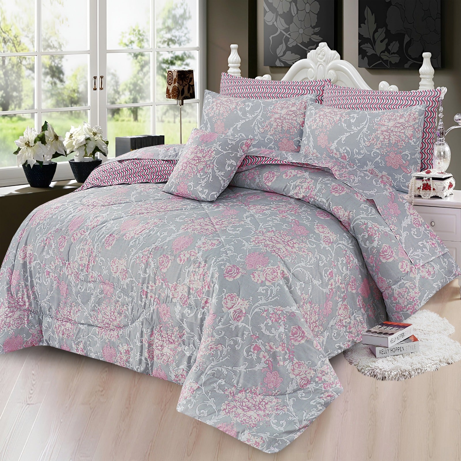 Haven Blush Grey Comforter – 6 Pcs